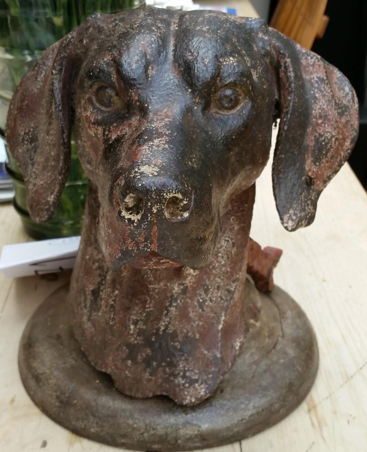 Cast Iron Dog Head Sculpture