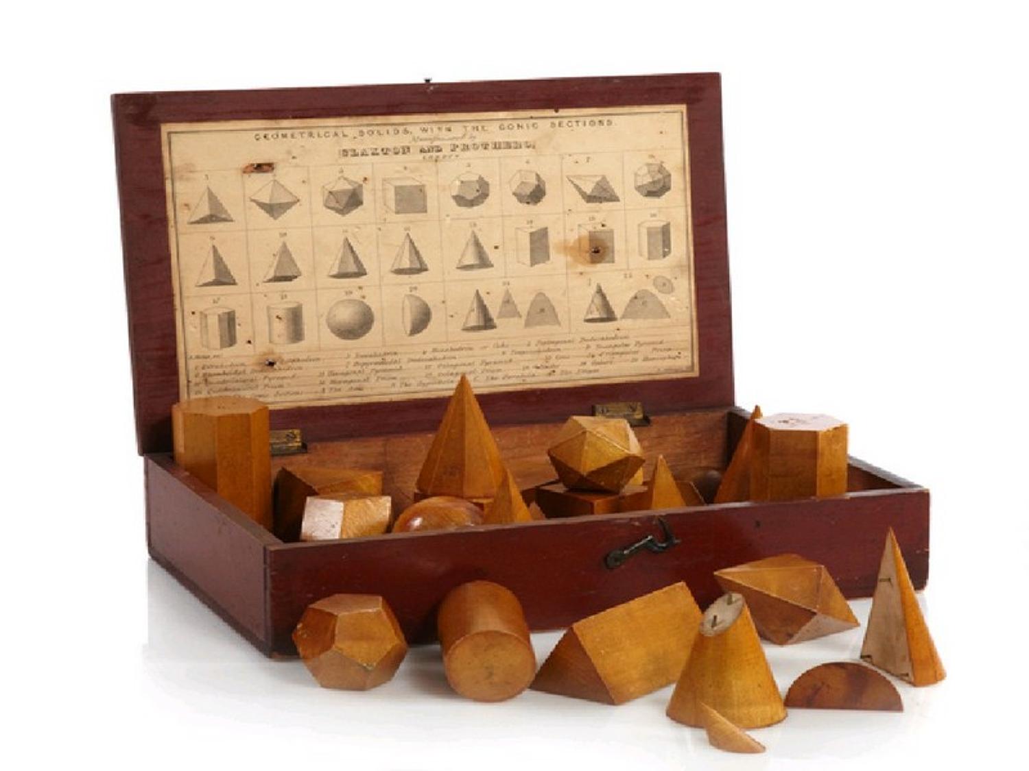 19th Century original complete Boxed set of Geometric solids c.1830