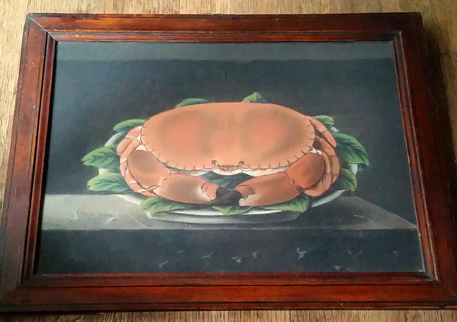 Naive crab pastel  painting 19th century