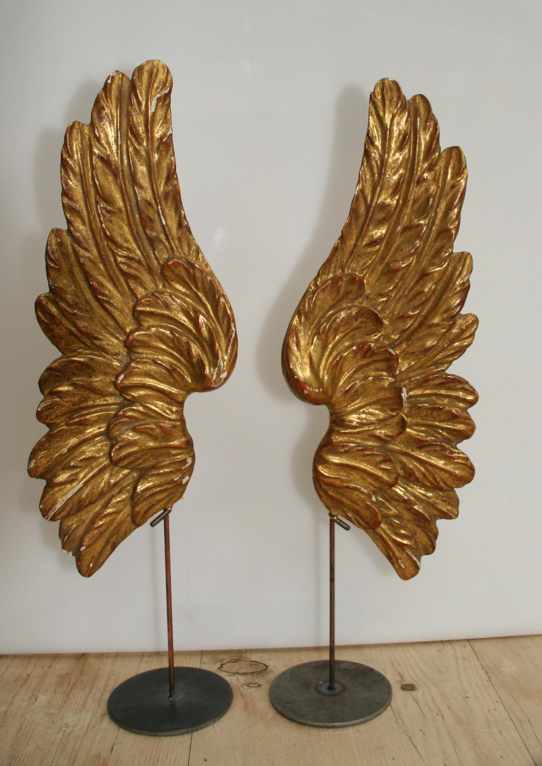 A fine small pair of carved wooden and gilded Angels wings 18th centur