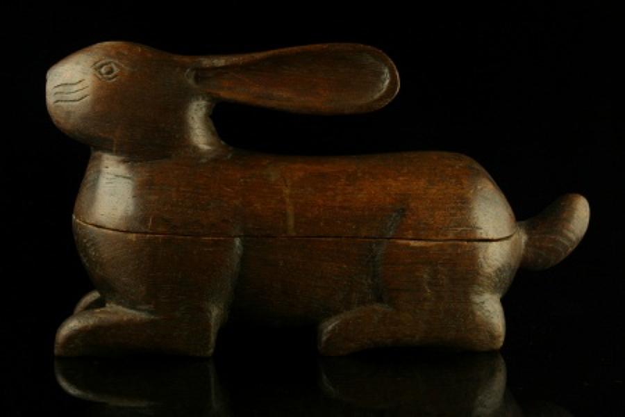 Carved wooden Hare Candle Box c.1900