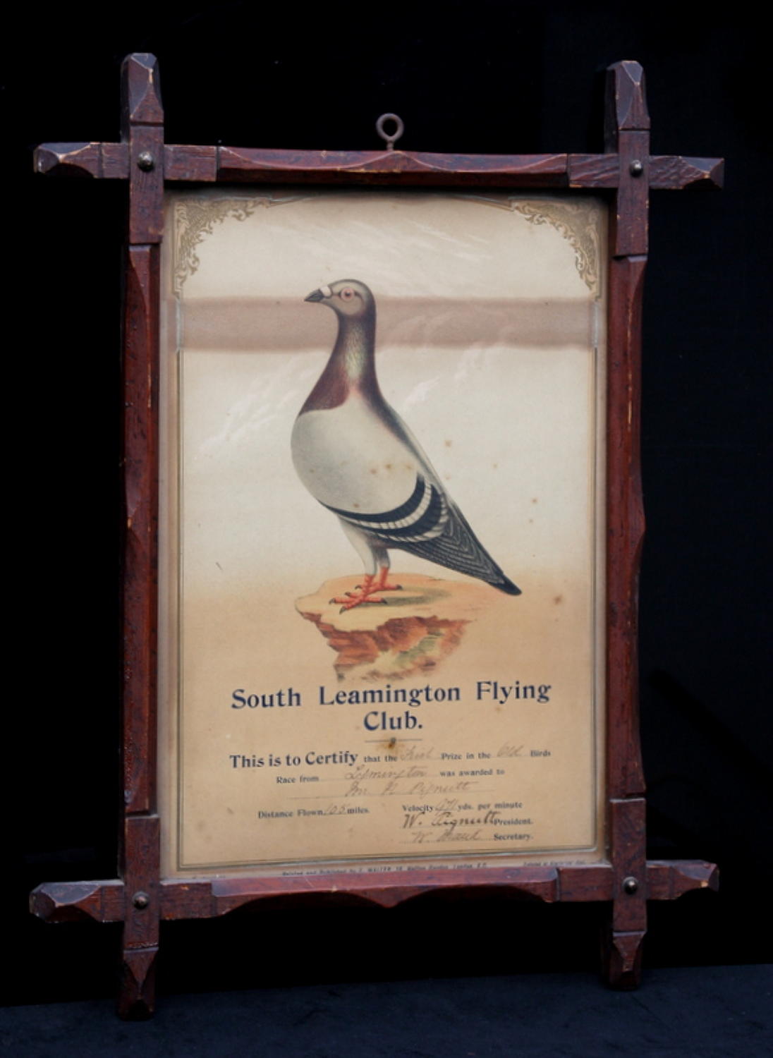 Two 19th century Racing Pigeon winners Certificates