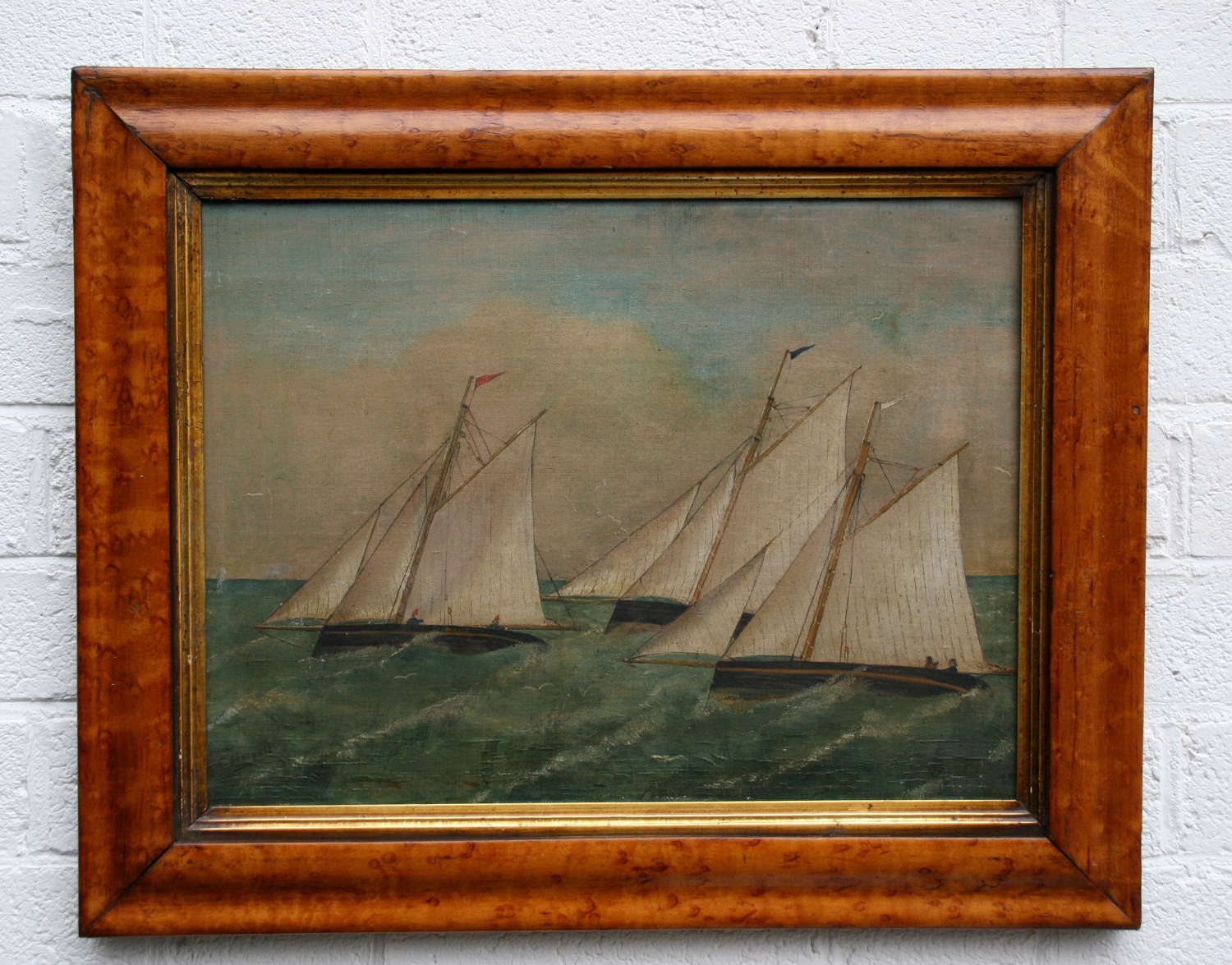 Naive Sailing racing painting late 19th century