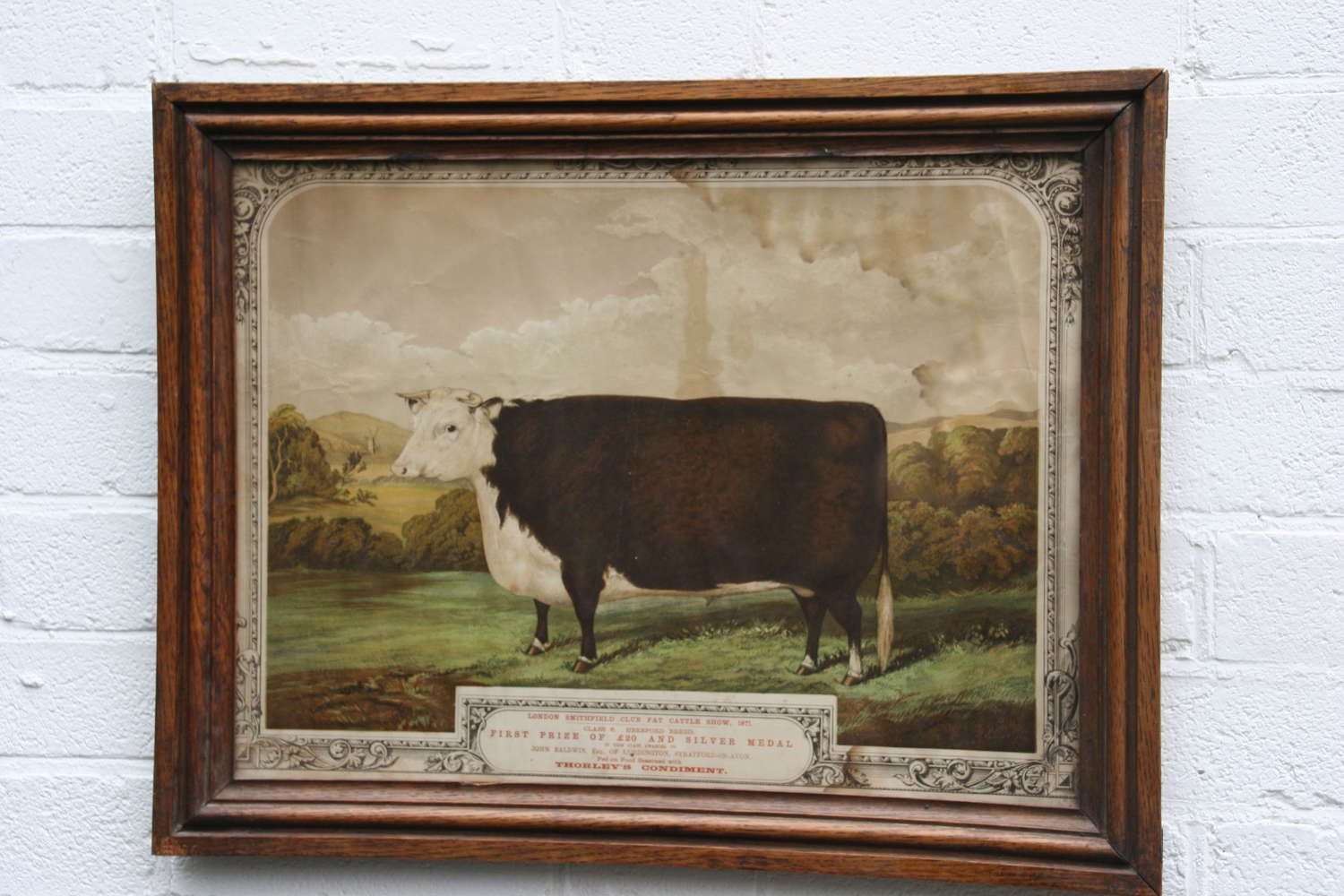 Naive Bull pictorial framed advertising Print Thorley's food