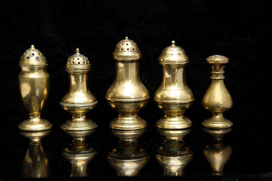 A Collection English Brass 18th century Muffineers