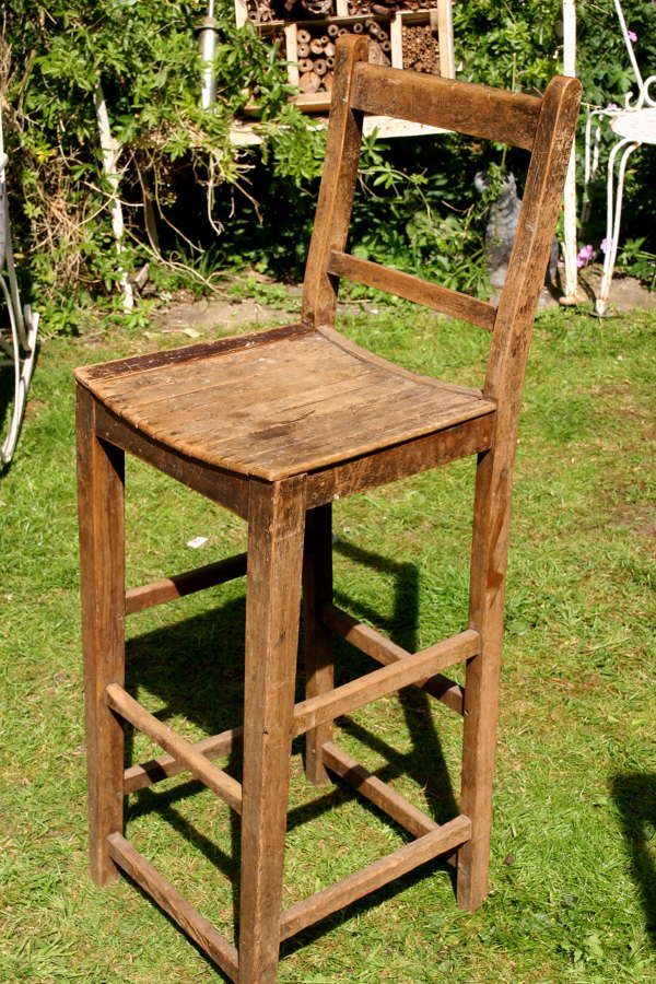 High Backed wooden Stool, c.1910
