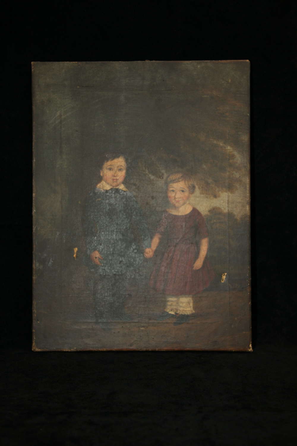 Brother & Sister Naive unframed Oil on canvas c.1830.