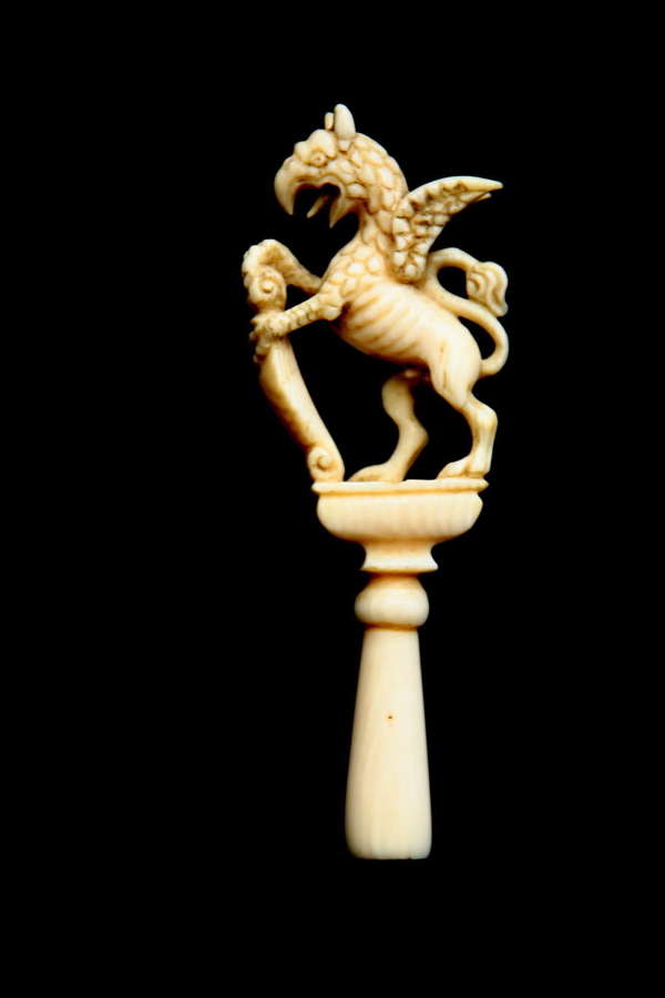 18th century  Griffin form Ivory Pipe Tamper / Stopper