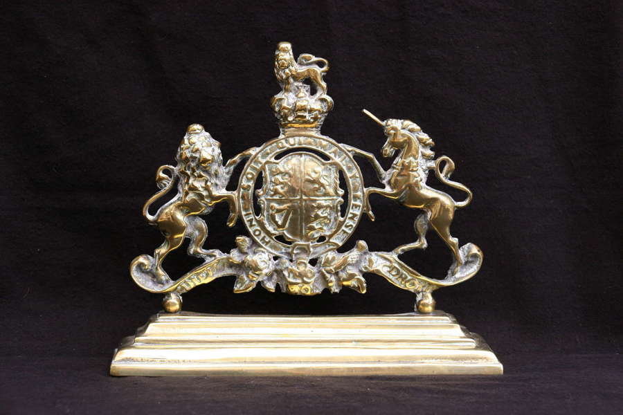 Victorian Brass Royal Armorial Door Stop / Chimney Ornament