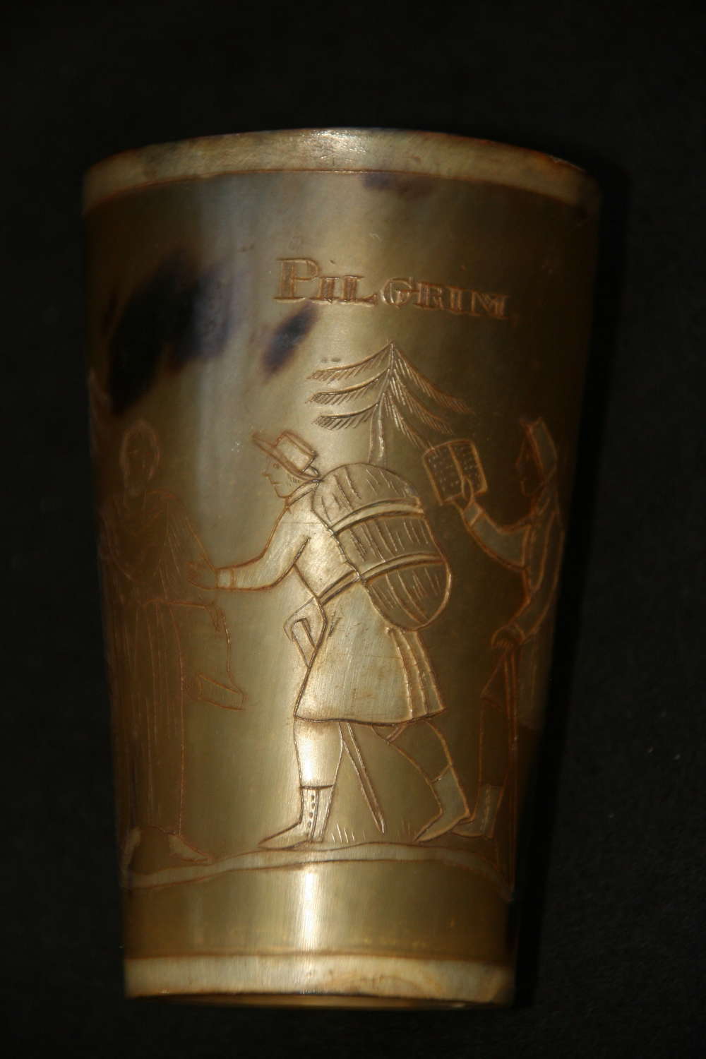 Early 19th Century Engraved Horn Beaker