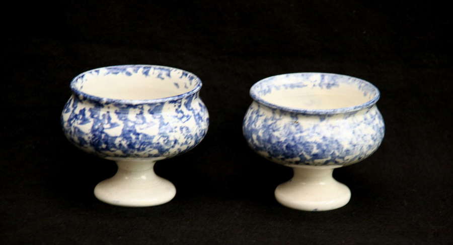 Two Blue and white English Pottery Victorian Salt Pots