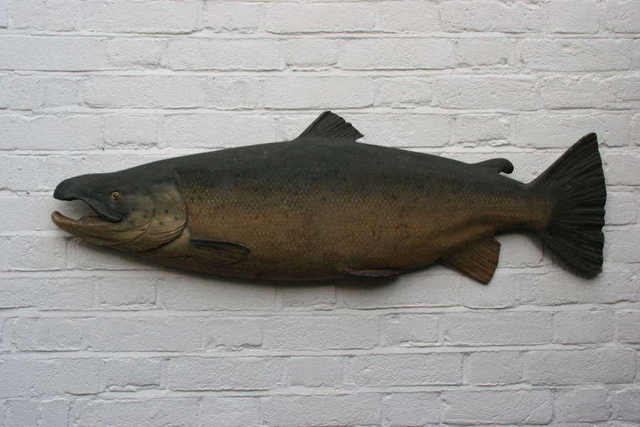 Carved and Painted wooden Trophy salmon 19th century