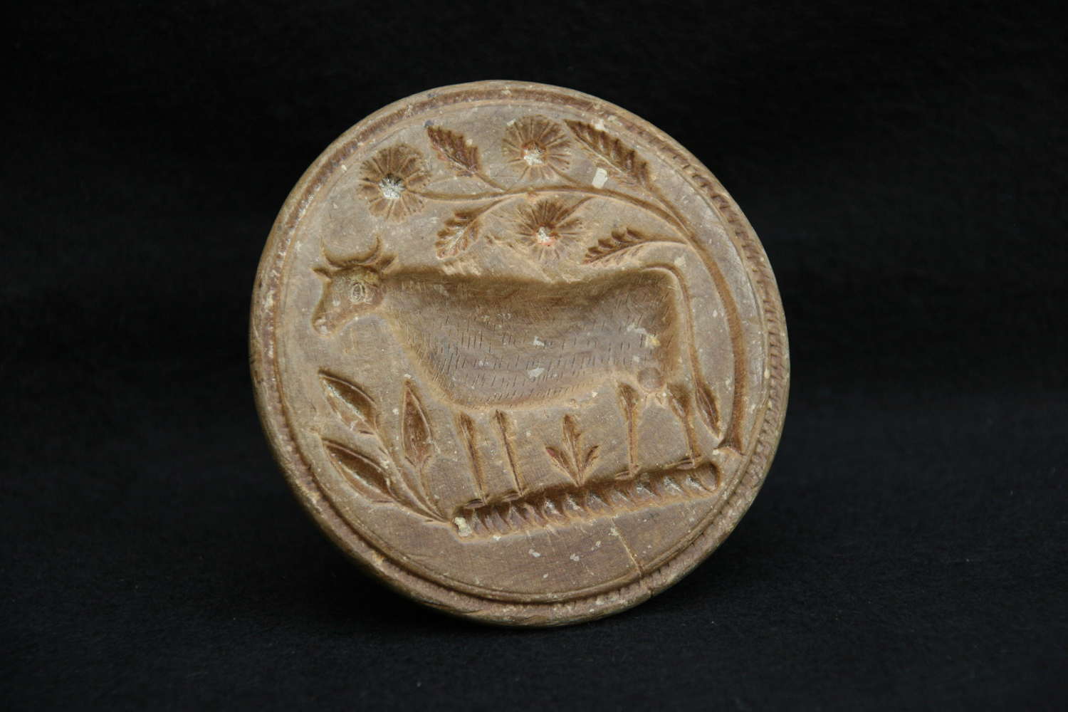 Treen Butter stamp / Print, 19th century of a Cow.