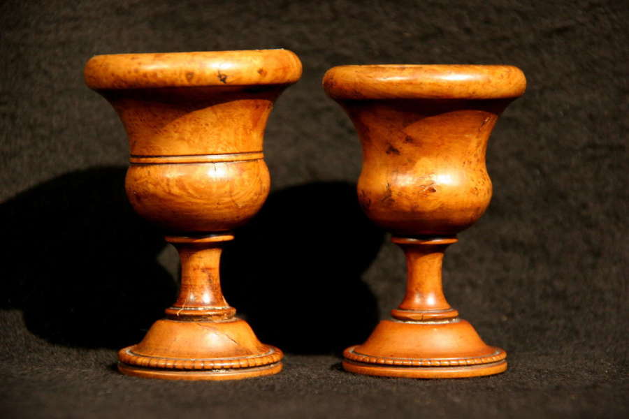 Two of Burr maple Egg Cups 19th century
