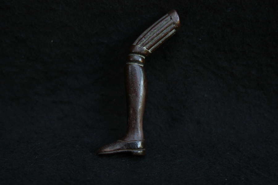 Treen Booted Leg Pipe Tamper stopper 19th century